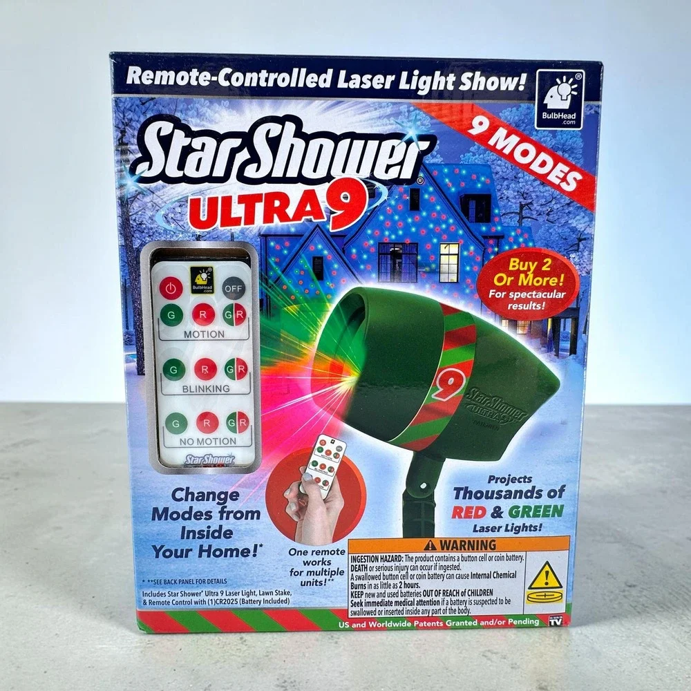 Star Shower Ultra 9 Laser Light Projector w/ Remote Control Red Green Christmas
